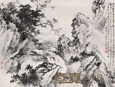陈少梅 董寿平 1954/1980年作 秋涧激流 立轴 74×96.5cm